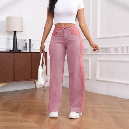 Women’s Color-Block Wide-Leg Washed Jeans