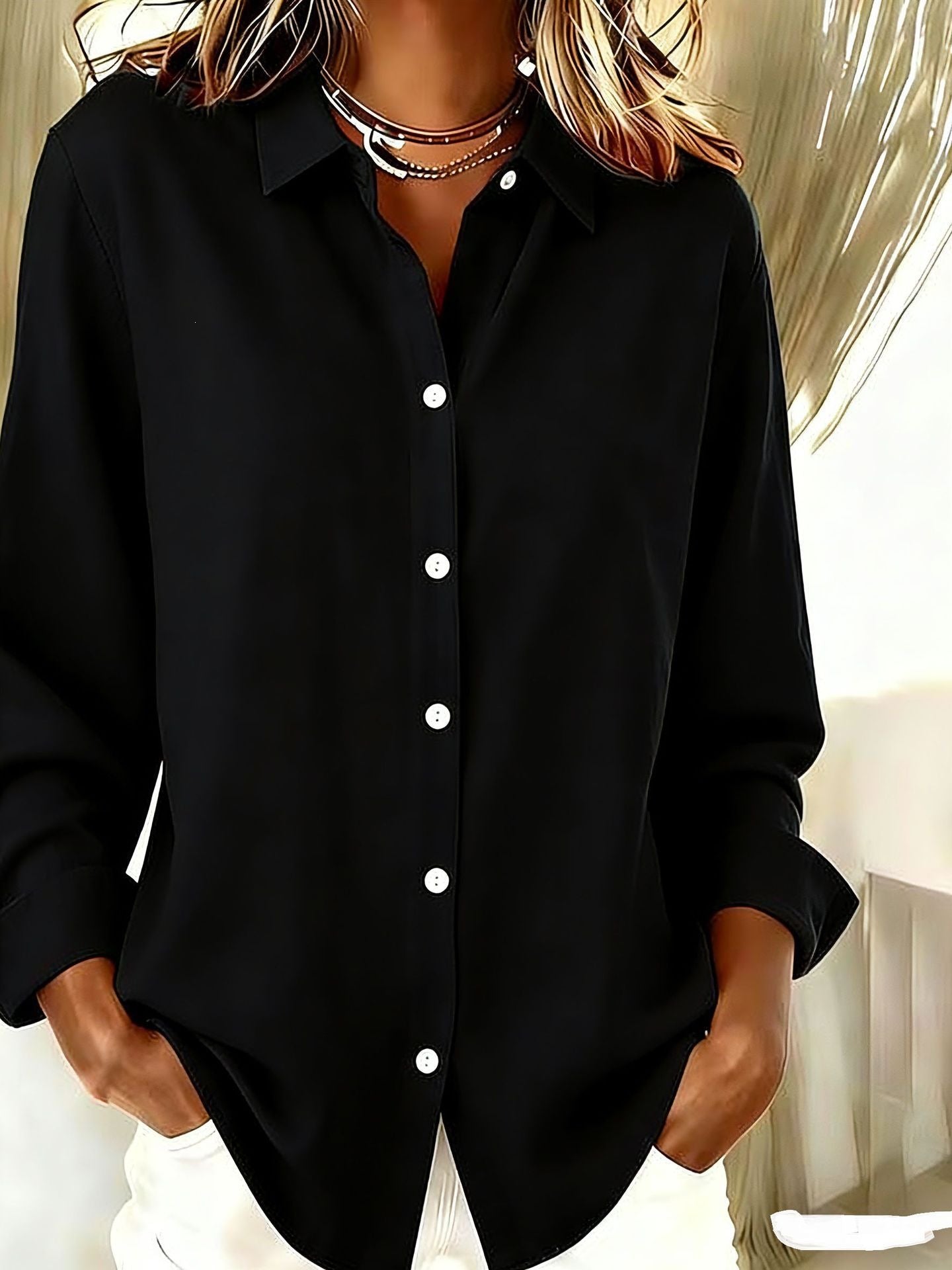 Women’s Cotton-Linen Lapel Loose Cardigan Shirt