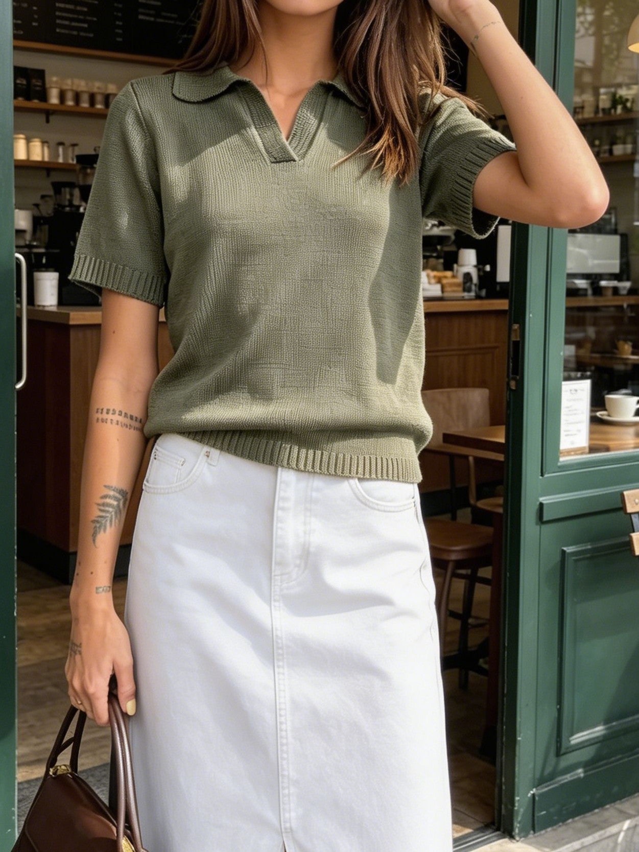 Women’s Solid Color Knitted Polo Shirt