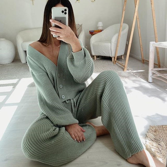 Women’s Cardigan Knitwear & Pants Two-Piece Set