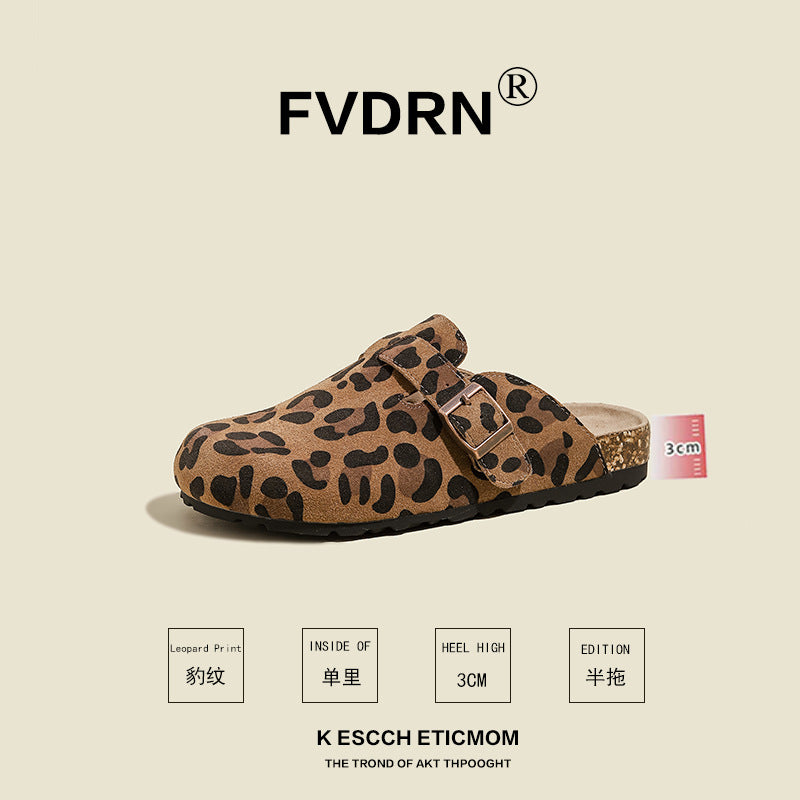 Cork Sole Leather Slide Sandals