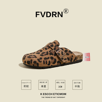 Cork Sole Leather Slide Sandals