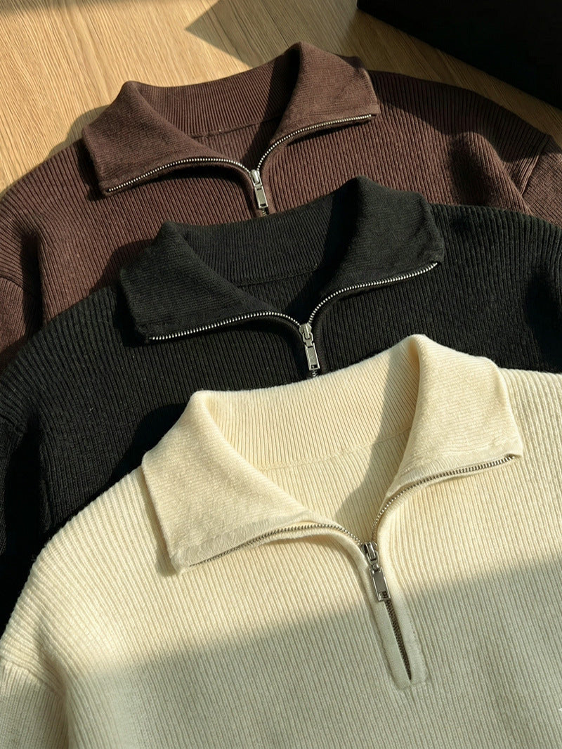 Men’s Half-Zip Stand Collar Knit Sweater