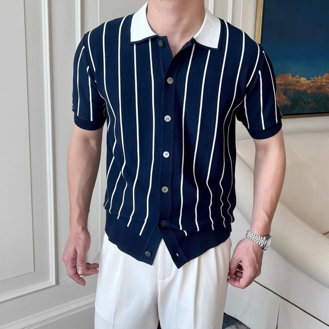 Men’s Contrast Collar Knitted Polo Shirt
