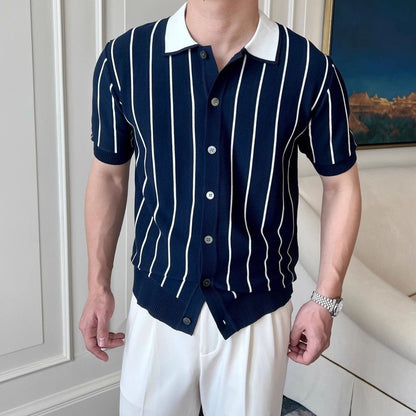 Men’s Contrast Collar Knitted Polo Shirt
