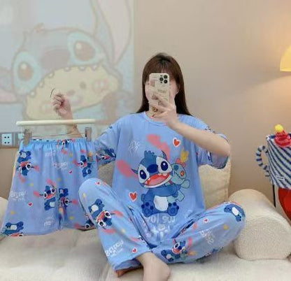 Women’s Double-Sided Milk Silk Cartoon Pajama Set (3-Piece)