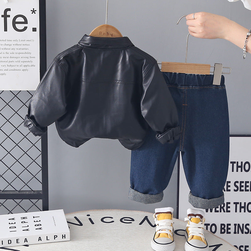 Baby Boys’ Stylish Leather-Look 3-Piece Set