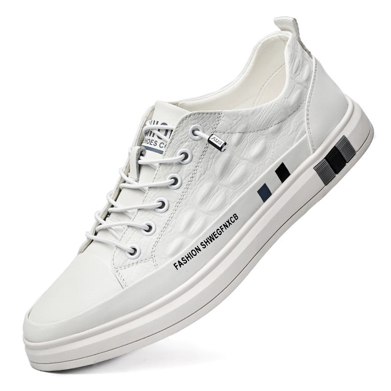 Men’s White Crocodile-Print Casual Sneakers