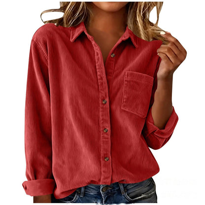 Women’s Striped Corduroy Loose Lapel Shirt