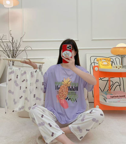 Women’s Double-Sided Milk Silk Cartoon Pajama Set (3-Piece)