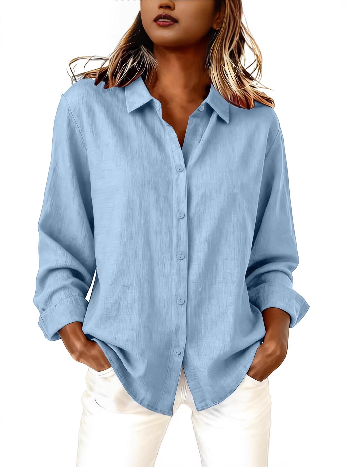 Women’s Cotton-Linen Lapel Loose Cardigan Shirt