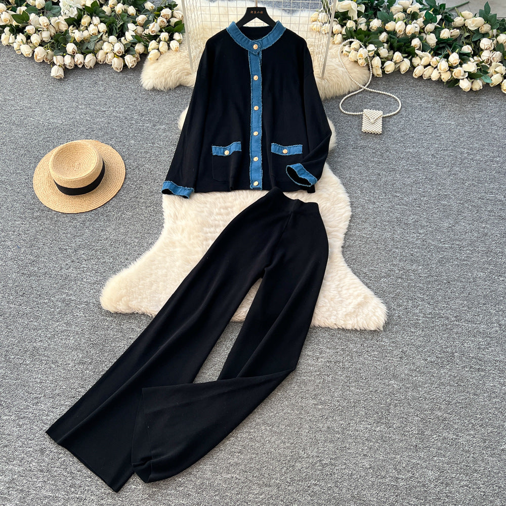 Women’s Vintage Denim Patchwork Two-Piece Set