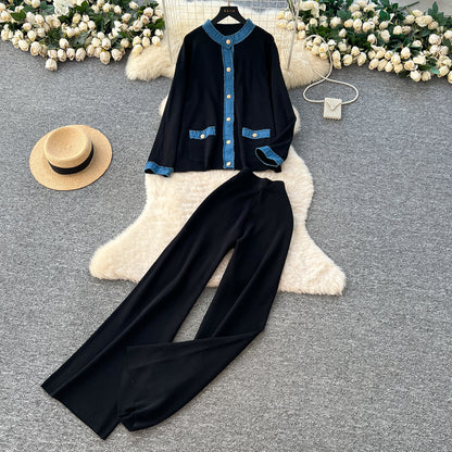 Women’s Vintage Denim Patchwork Two-Piece Set