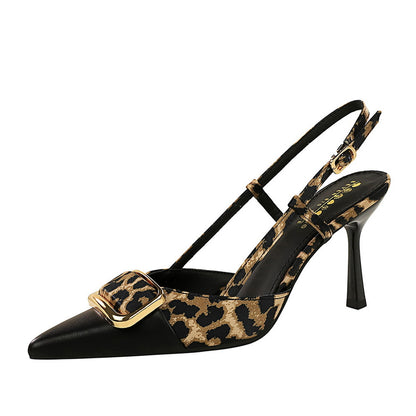 Women’s Satin Leopard Print Pointed-Toe Heels