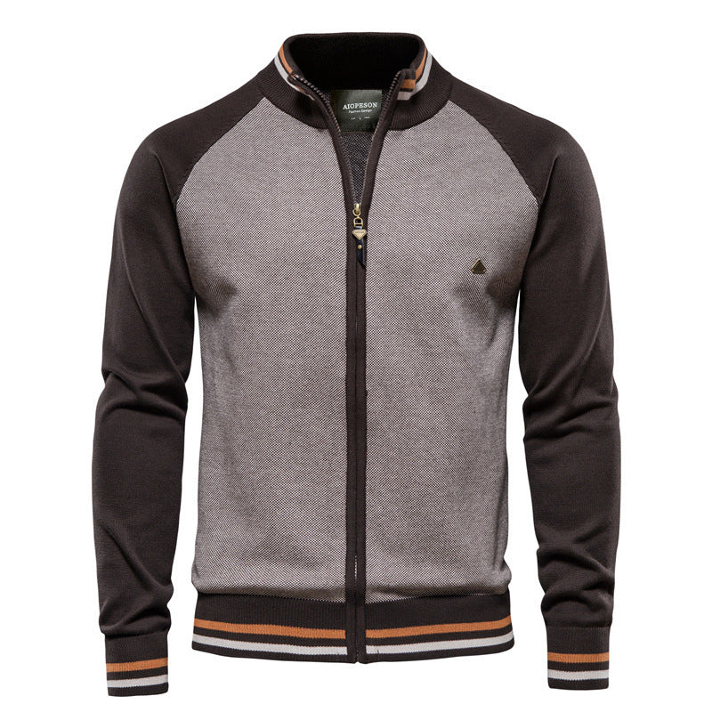 Men’s Casual Color-Block Knit Sweater Jacket