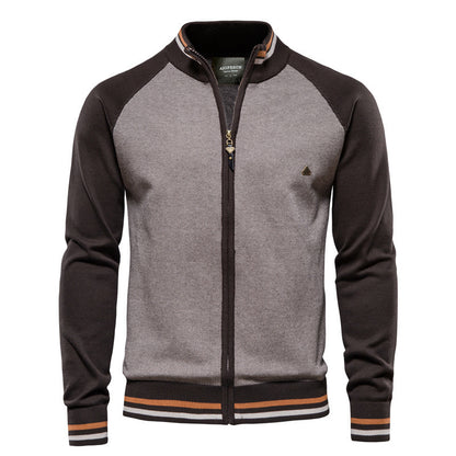 Men’s Casual Color-Block Knit Sweater Jacket
