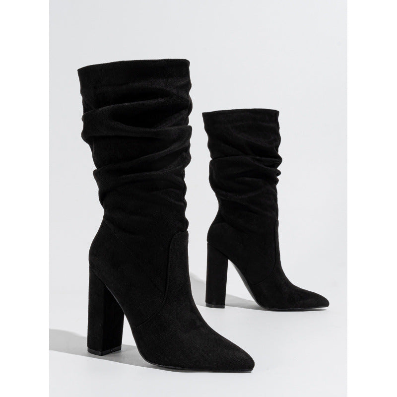 Women’s Pointed-Toe Chunky Heel Fashion Bootse