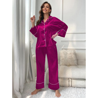 Women’s Ice Silk Embroidered Long Sleeve Pajama Set
