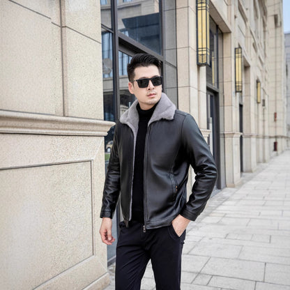Men’s Fur-Lined Leather Casual Jacket