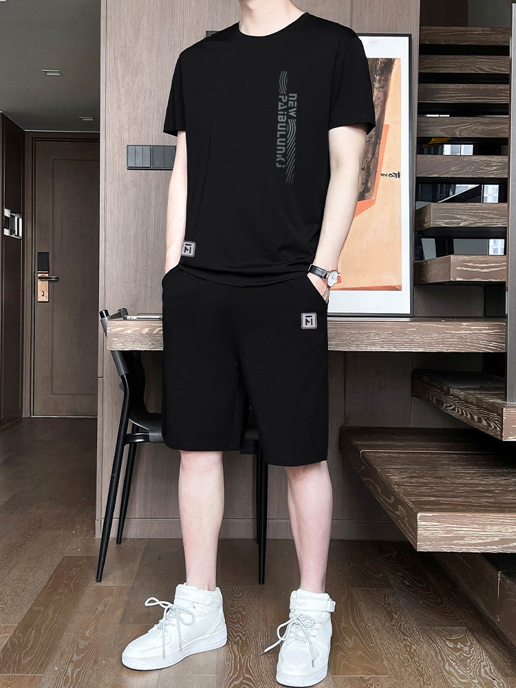 Men’s Ice Silk Short Sleeve & Shorts Sports Set
