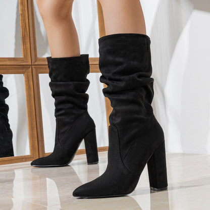 Women’s Pointed-Toe Chunky Heel Fashion Bootse