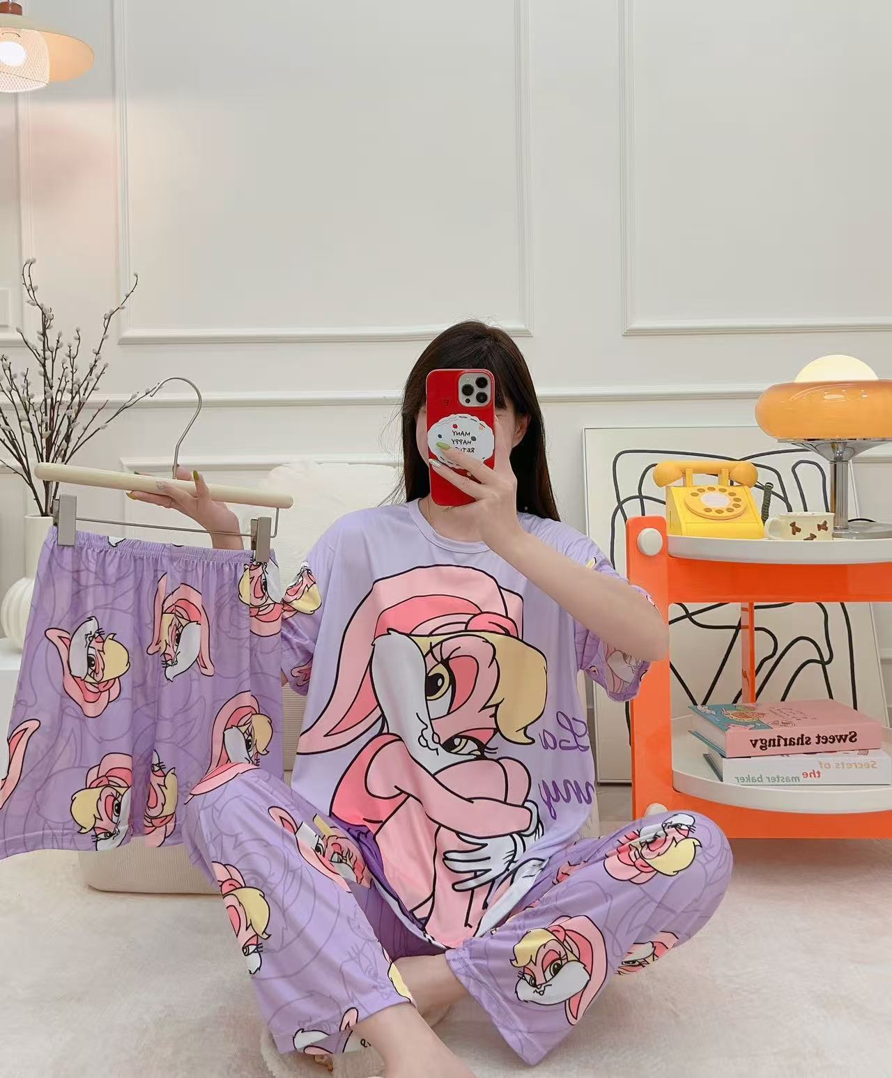 Women’s Double-Sided Milk Silk Cartoon Pajama Set (3-Piece)