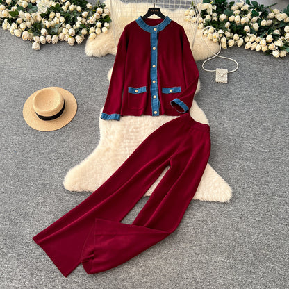 Women’s Vintage Denim Patchwork Two-Piece Set