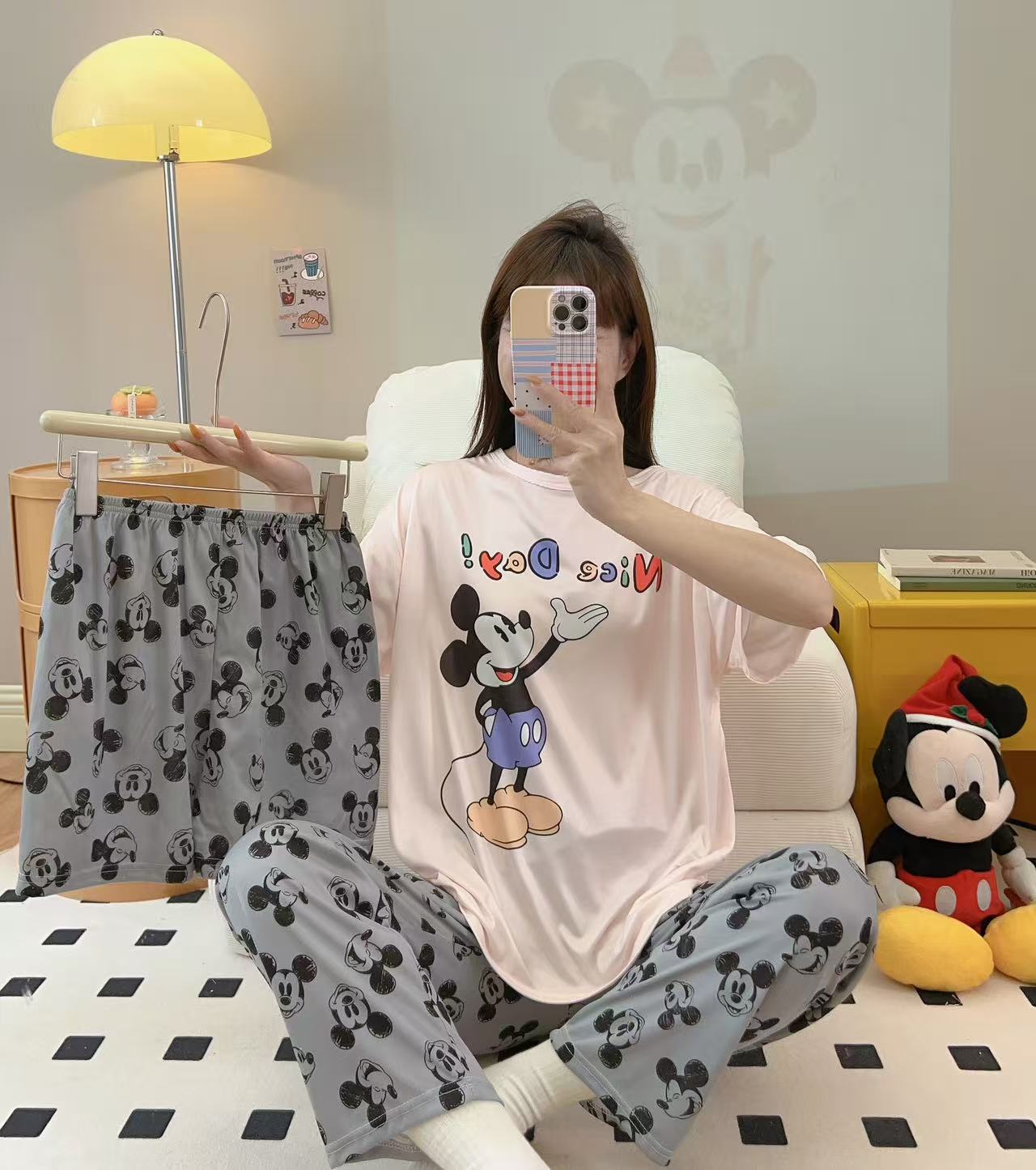 Women’s Double-Sided Milk Silk Cartoon Pajama Set (3-Piece)