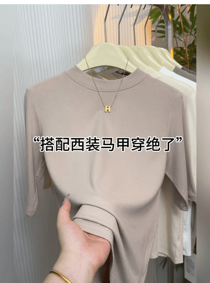 Women’s Stretch Cotton Half High-Neck Mid Sleeve Base Shirt