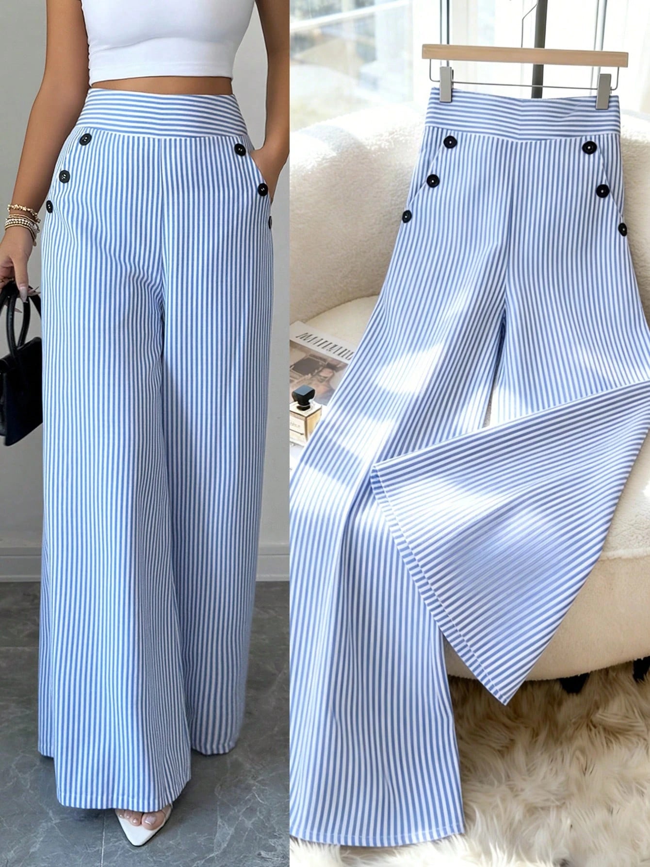 Women’s High-Waist Striped Wide-Leg Pants