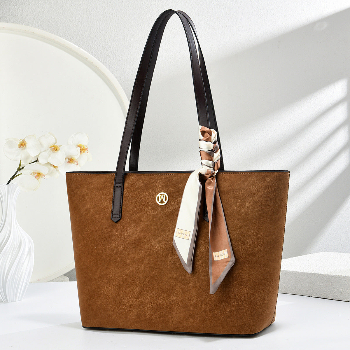 Women’s Scarf Accent Tote Shoulder Bag
