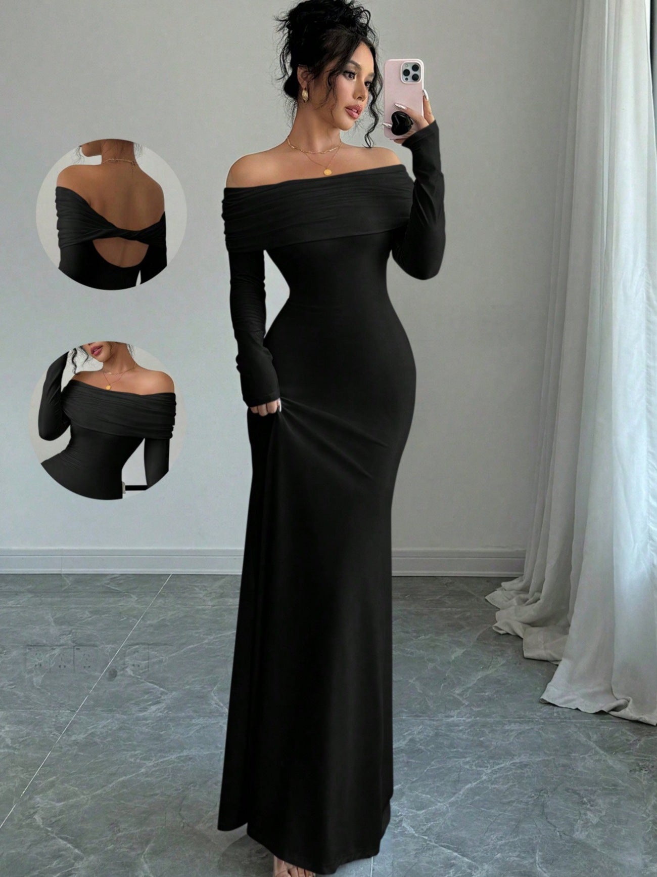 Women’s Off-Shoulder Cross-Back Evening Maxi Dress