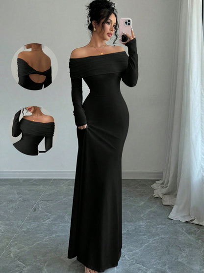 Women’s Off-Shoulder Cross-Back Evening Maxi Dress