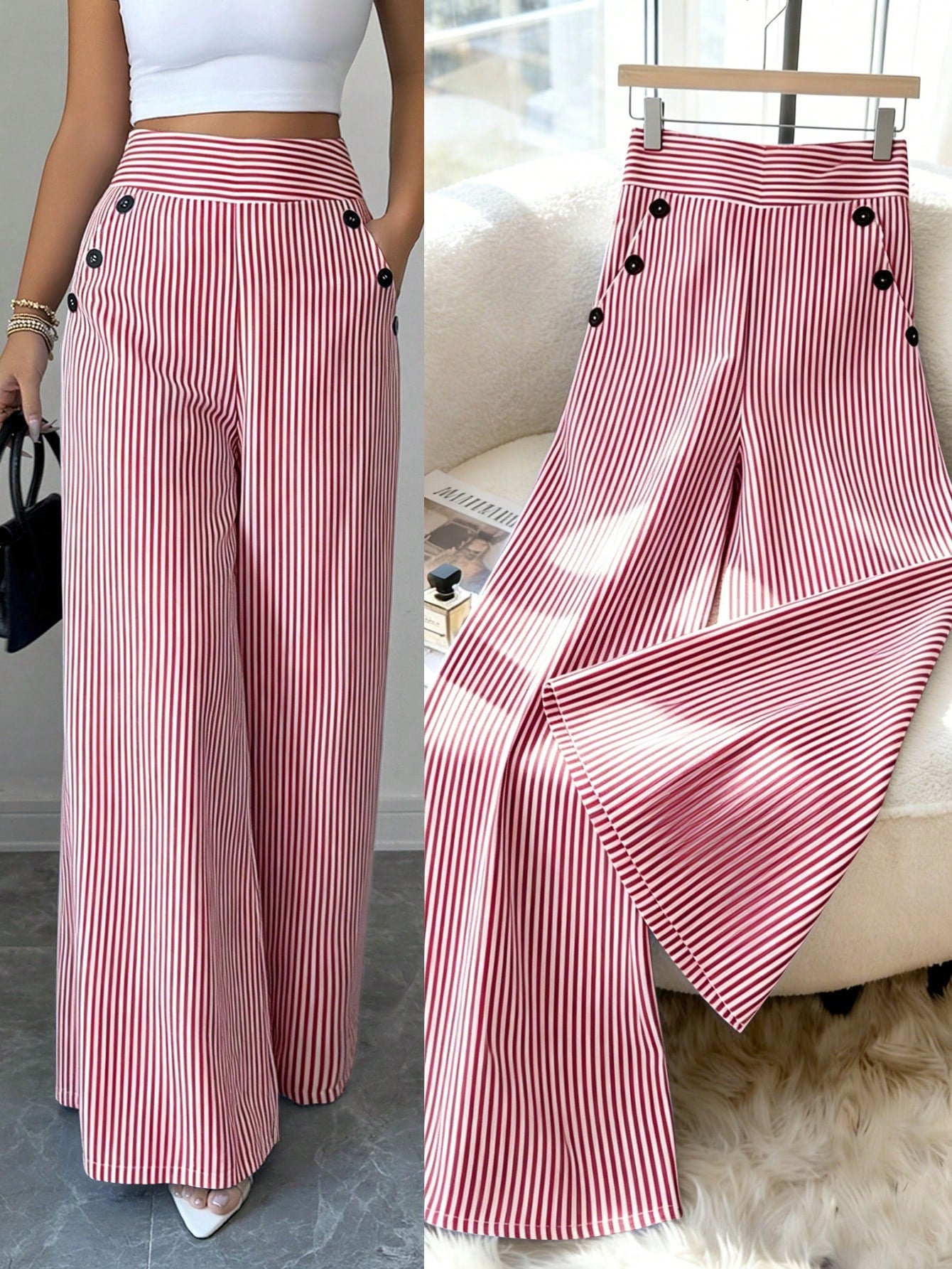 Women’s High-Waist Striped Wide-Leg Pants