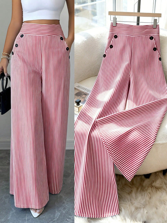 Women’s High-Waist Striped Wide-Leg Pants