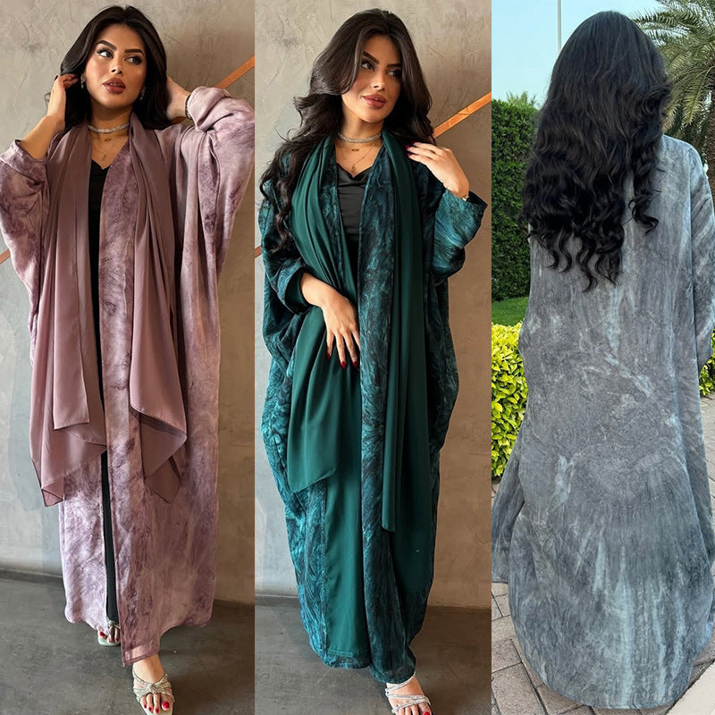 Women’s Printed Modest Cardigan Robe Set with Headscarf