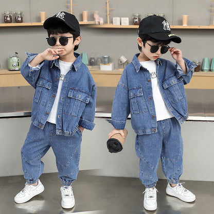 Boys’ Solid Color Denim Outfit Set