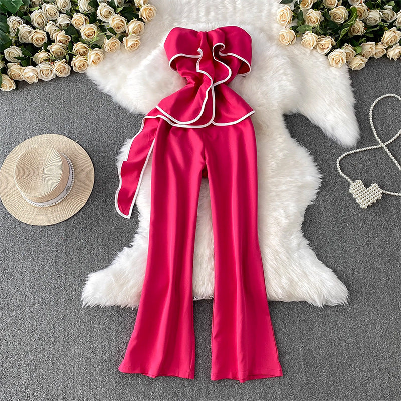 Women’s Ruffle One-Shoulder Wide-Leg Jumpsuit