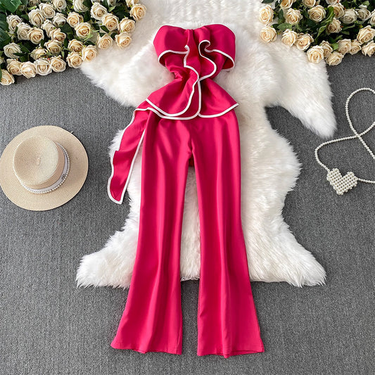 Women’s Ruffle One-Shoulder Wide-Leg Jumpsuit