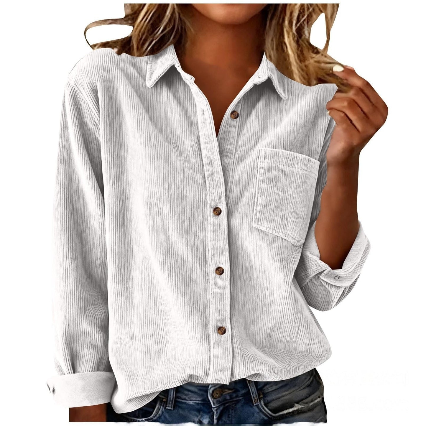 Women’s Striped Corduroy Loose Lapel Shirt