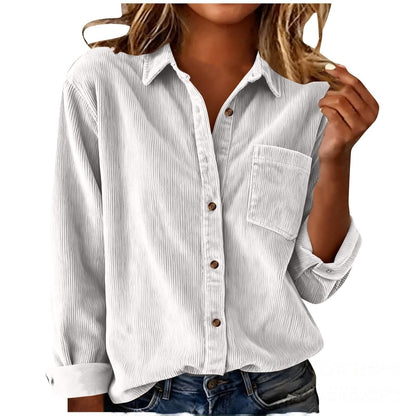 Women’s Striped Corduroy Loose Lapel Shirt