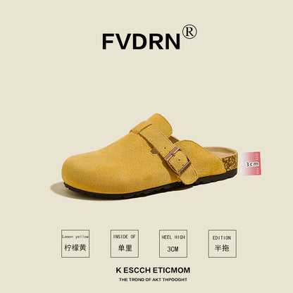 Cork Sole Leather Slide Sandals