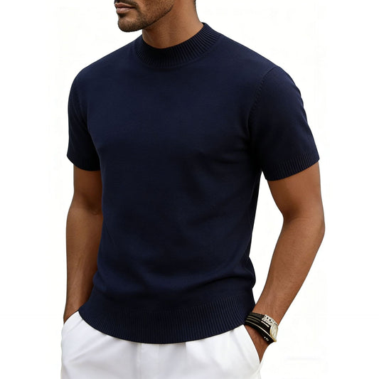 Men’s Old Money Ice Silk Mock Neck Knit T-Shirt