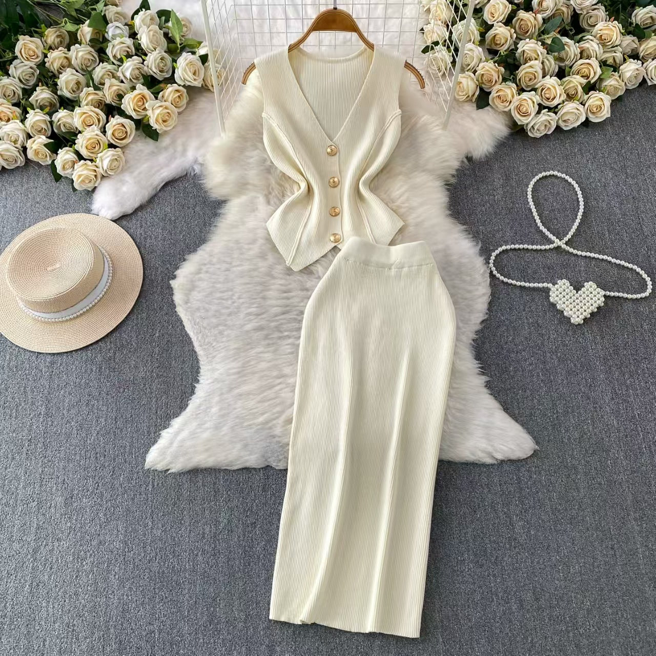 Women’s V-Neck Knit Two-Piece Set