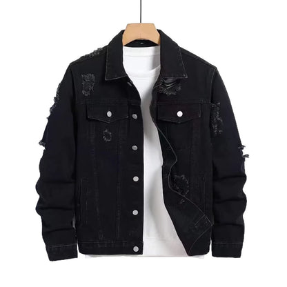 Men’s Loose Black Denim Cargo Jacket