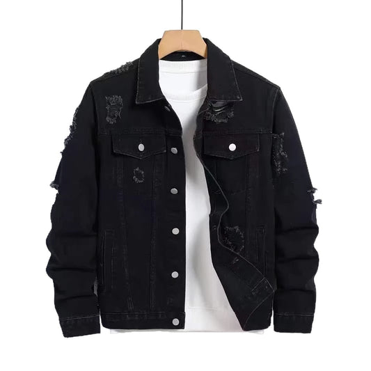 Men’s Loose Black Denim Cargo Jacket