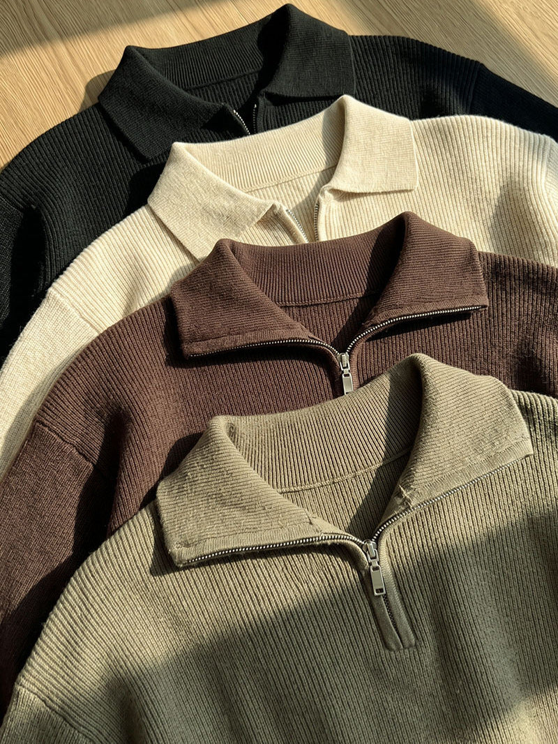 Men’s Half-Zip Stand Collar Knit Sweater