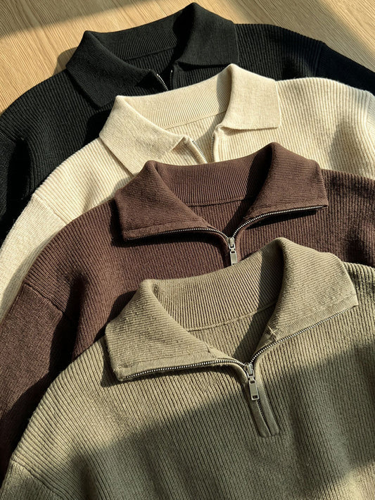 Men’s Half-Zip Stand Collar Knit Sweater