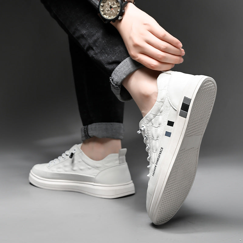 Men’s White Crocodile-Print Casual Sneakers