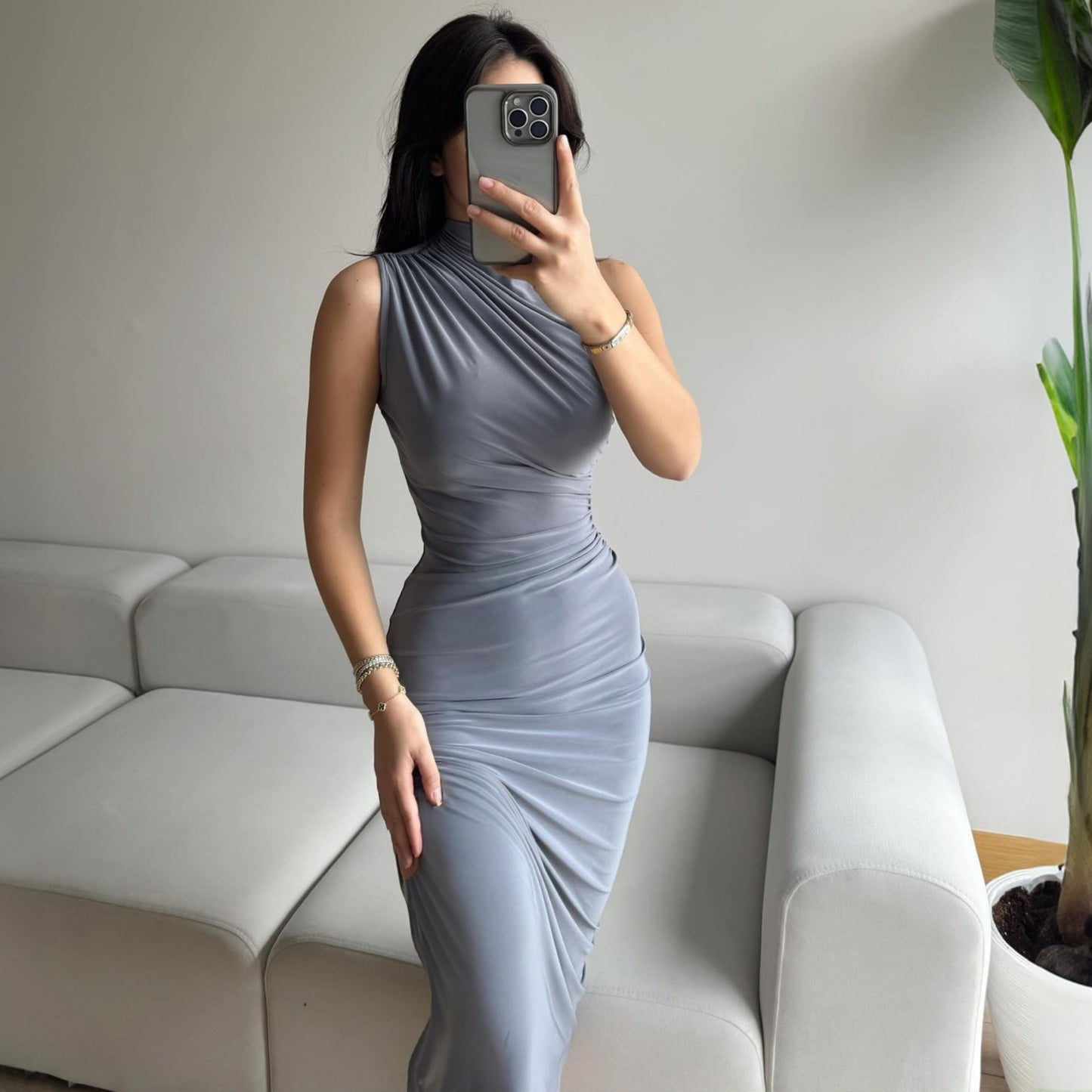 Women’s High-Waist Sleeveless Slit Maxi Dress
